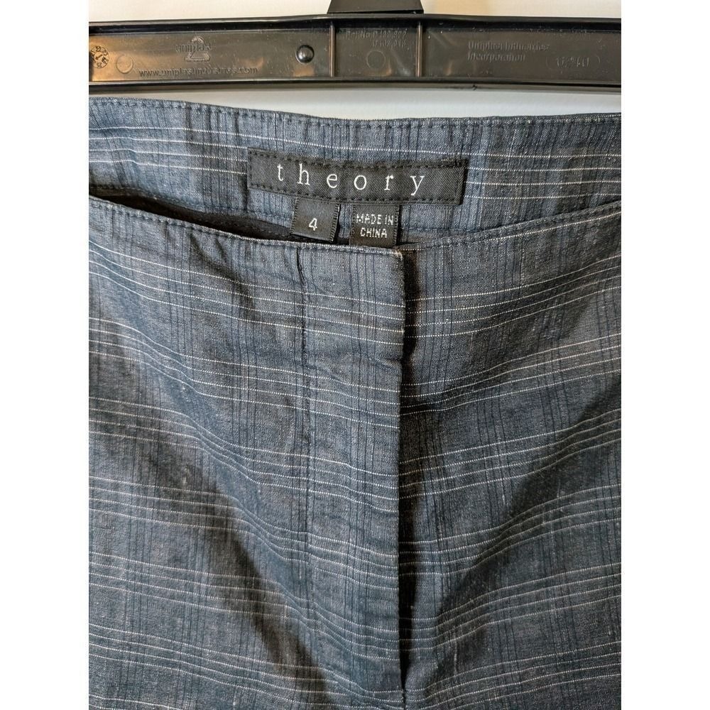 Theory Womens Size 4 Charcoal Grey Plaid Linen Blend Slim Tapered Dress Pants